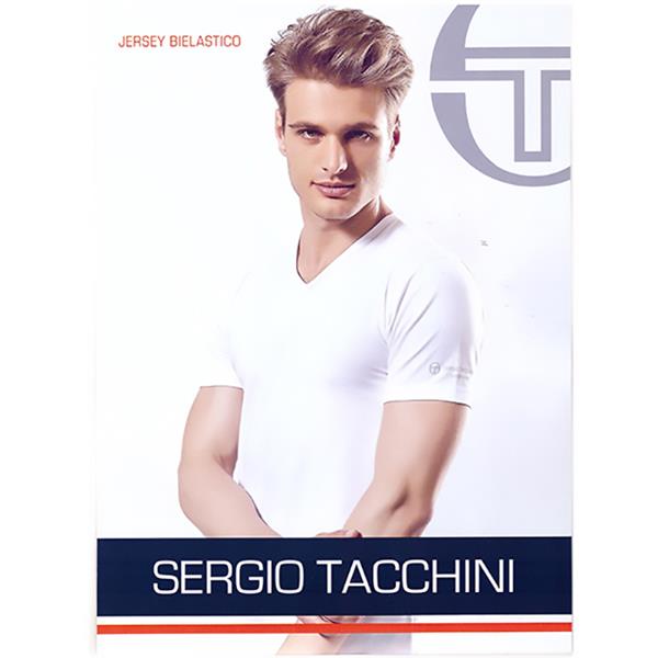 SERGIO TACCHINI COTONE JERSY BIELASTICO TV550 M/M SCOLLO V BIANCO TG.5/L